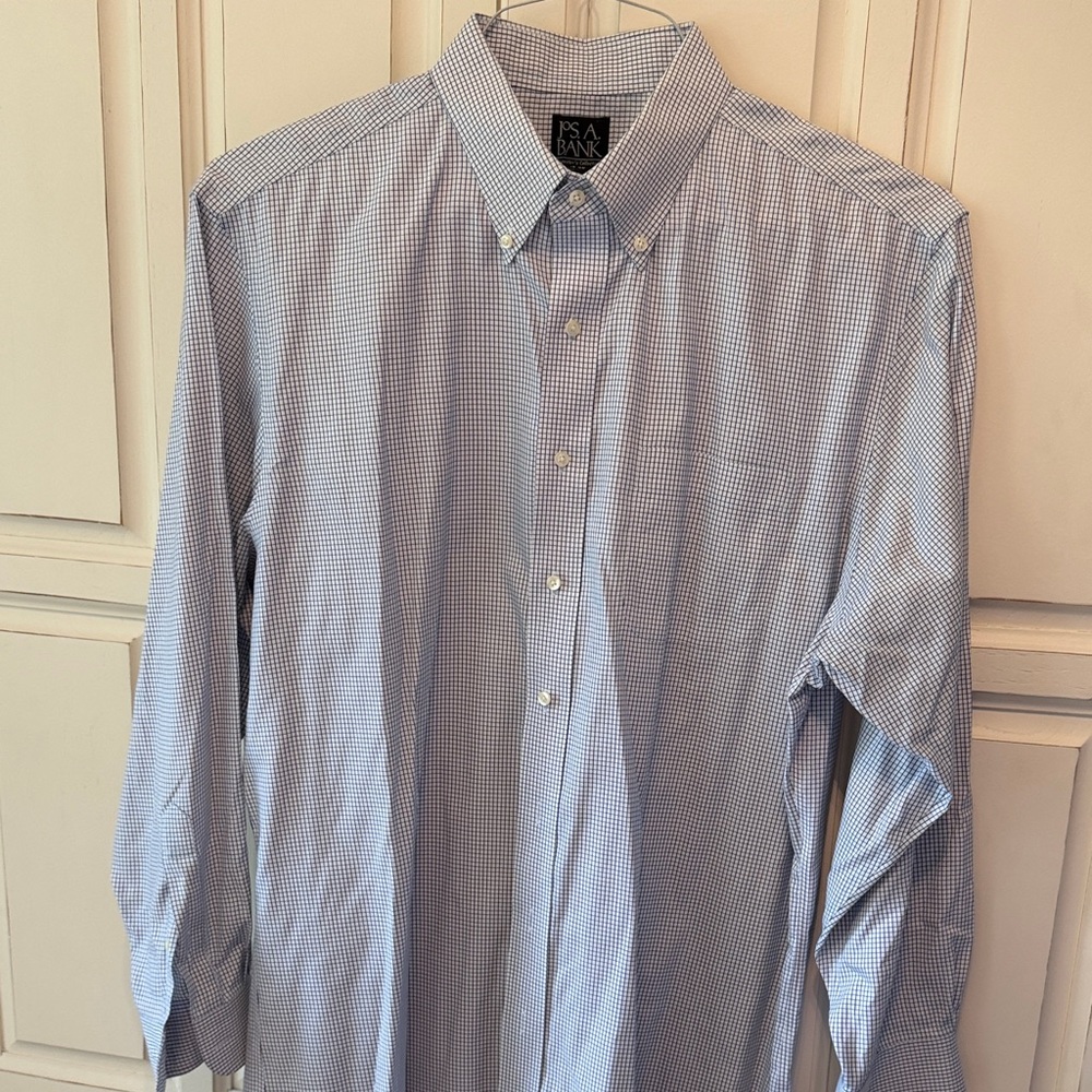 Jos A Bank blue and white dress shirt